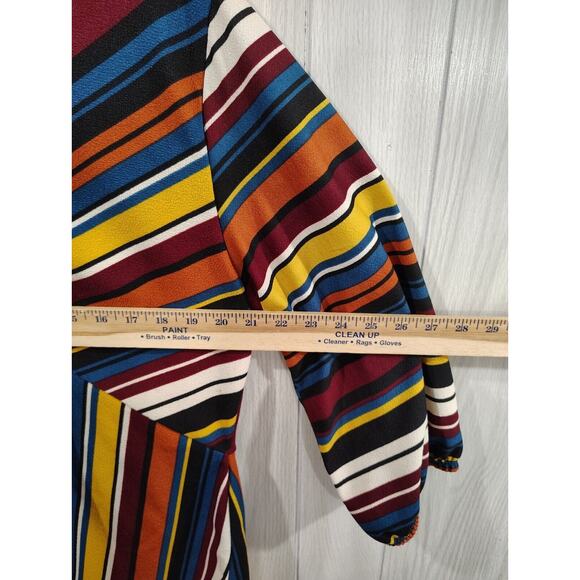 Goddess Shirt Multicolor Striped V Neck Tasseled Plus Long Sleeve Women's 1X - Picture 8 of 8